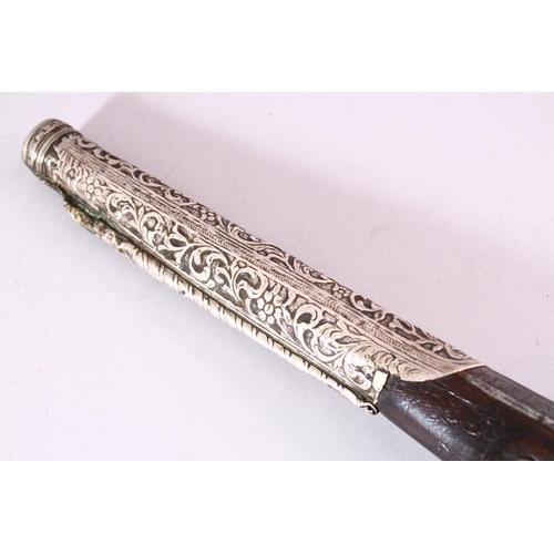 606 - AN 18TH CENTURY ANGLO PERSIAN FLINTLOCK PISTOL, barrel with later overlaid chased silver decoration,... 