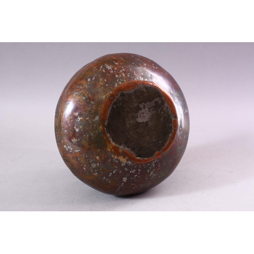 613 - A 17TH CENTURY INDIAN TINNED COPPER SPITOON, with engraved neck and shoulder, 19cm diameter, 13cm hi... 