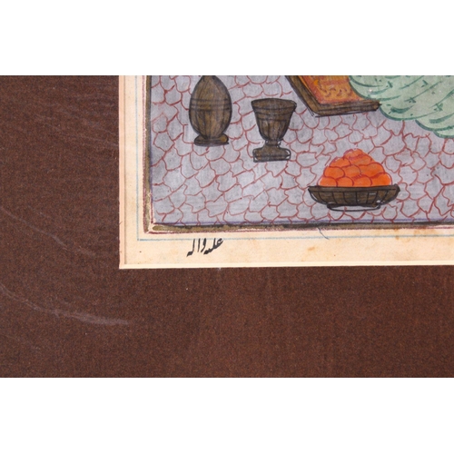 621 - AN INDIAN HAND PAINTED MANUSCRIPT PAGE, depicting a couple in erotic scene, image size 24cm x 12cm.