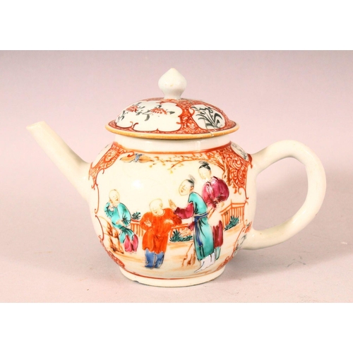 64 - A SMALL 19TH CENTURY CHINESE FAMILLE ROSE TEAPOT, painted with figures in a landscape (lid AF).