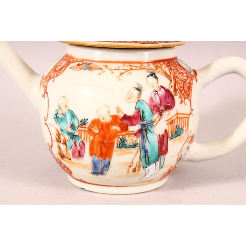 64 - A SMALL 19TH CENTURY CHINESE FAMILLE ROSE TEAPOT, painted with figures in a landscape (lid AF).