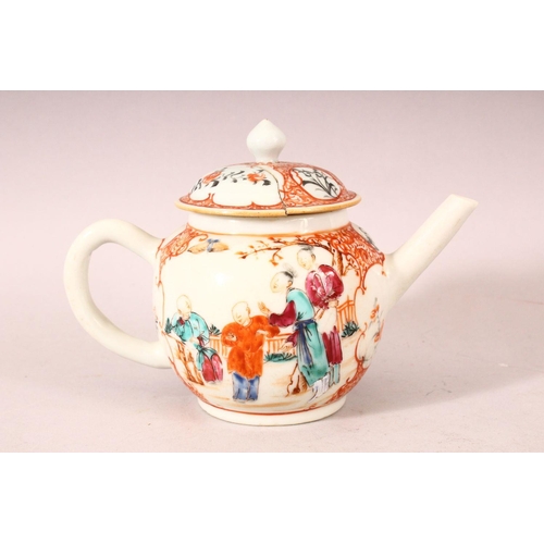 64 - A SMALL 19TH CENTURY CHINESE FAMILLE ROSE TEAPOT, painted with figures in a landscape (lid AF).