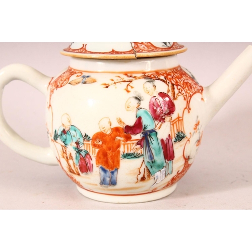 64 - A SMALL 19TH CENTURY CHINESE FAMILLE ROSE TEAPOT, painted with figures in a landscape (lid AF).