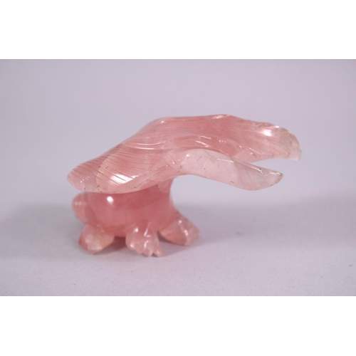 65 - A CHINESE CARVED ROSE QUARTZ FIGURE OF A GOLD FISH, 10cm wide