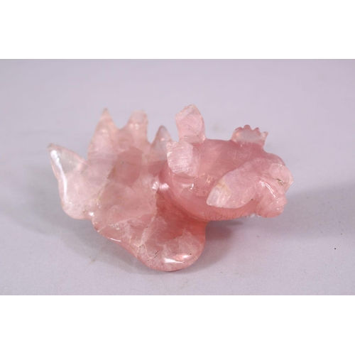 65 - A CHINESE CARVED ROSE QUARTZ FIGURE OF A GOLD FISH, 10cm wide