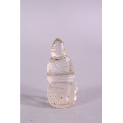 660 - A 19TH CENTURY THAI CARVED ROCK CRYSTAL FIGURE OF SEATED BUDDHA, 5.2cm high.