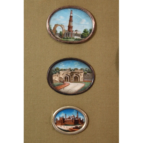 687 - A GOOD COLLECTION OF TWELVE LATE 19TH CENTURY MINIATURE PAINTINGS ON IVORY, depicting temples and ot... 