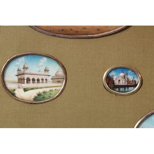 687 - A GOOD COLLECTION OF TWELVE LATE 19TH CENTURY MINIATURE PAINTINGS ON IVORY, depicting temples and ot... 