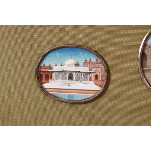 687 - A GOOD COLLECTION OF TWELVE LATE 19TH CENTURY MINIATURE PAINTINGS ON IVORY, depicting temples and ot... 