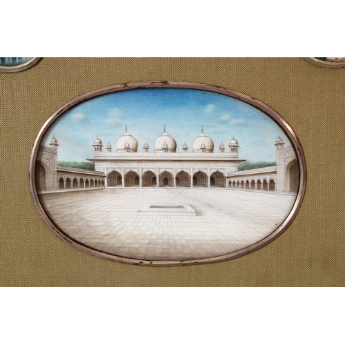 687 - A GOOD COLLECTION OF TWELVE LATE 19TH CENTURY MINIATURE PAINTINGS ON IVORY, depicting temples and ot... 