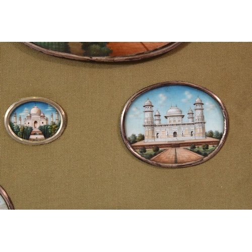 687 - A GOOD COLLECTION OF TWELVE LATE 19TH CENTURY MINIATURE PAINTINGS ON IVORY, depicting temples and ot... 