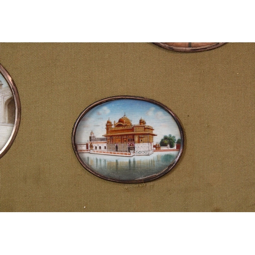 687 - A GOOD COLLECTION OF TWELVE LATE 19TH CENTURY MINIATURE PAINTINGS ON IVORY, depicting temples and ot... 