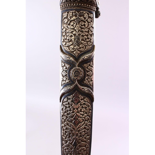 692 - A 19TH CENTURY RUSSIAN KINJAL DAGGER with niello decoration to the scabbard and hilt, 47cm long.