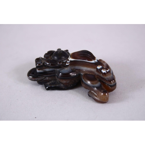 70 - A CHINESE CARVED AGATE FIGURE OF A MYTHICAL LION DOG, 5cm.