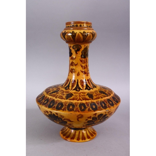 702 - AN ISLAMIC POTTERY VASE, with bands of floral decoration, 25cm high.