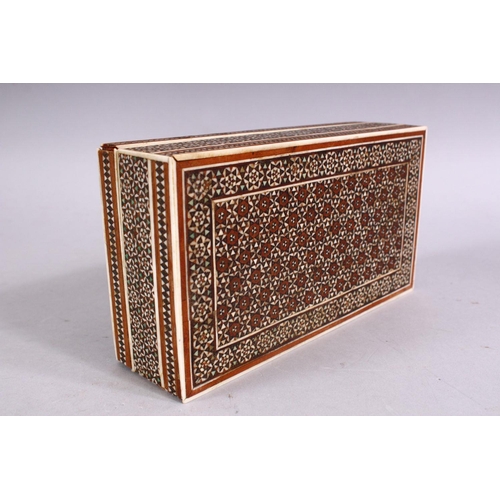 708 - A PERSIAN INLAID SANDLEWOOD BOX, 18cm long.