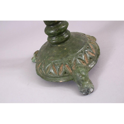 712 - A UNUSUAL EARLY ISLAMIC POTTERY OIL LAMP ON STAND, 46cm high.