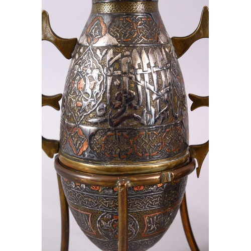 713 - TWO FINE 19TH CENTURY DAMASCUS SILVER INLAID MAMLUK REVIVAL VESSELS, with roundel decoration inlaid ... 