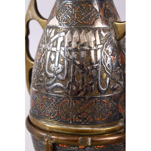 713 - TWO FINE 19TH CENTURY DAMASCUS SILVER INLAID MAMLUK REVIVAL VESSELS, with roundel decoration inlaid ... 