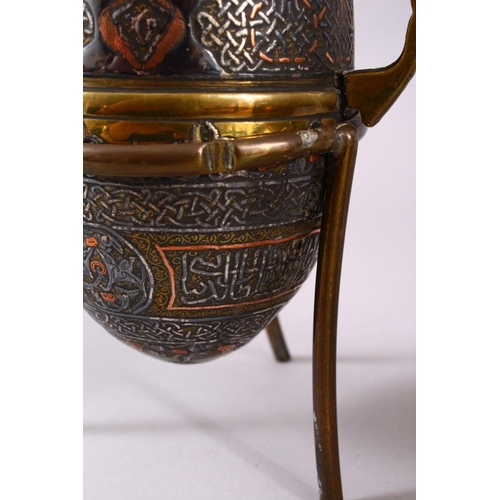 713 - TWO FINE 19TH CENTURY DAMASCUS SILVER INLAID MAMLUK REVIVAL VESSELS, with roundel decoration inlaid ... 