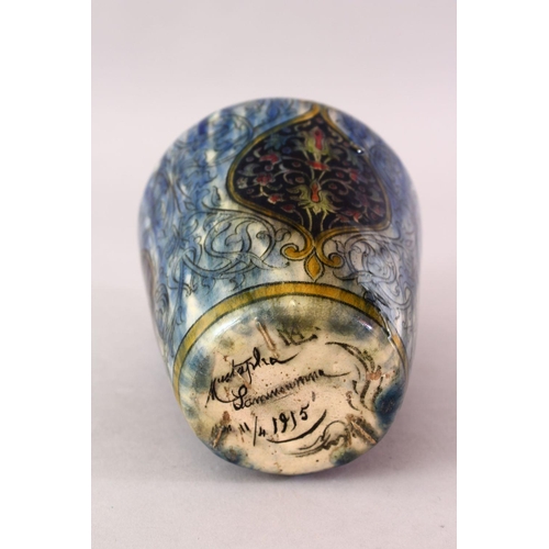 730 - A FINE IZNIC ISLAMIC GLAZED STYLE SIGNED AND DATED POTTERY VASE, signed and dated 1915 underside, 16... 