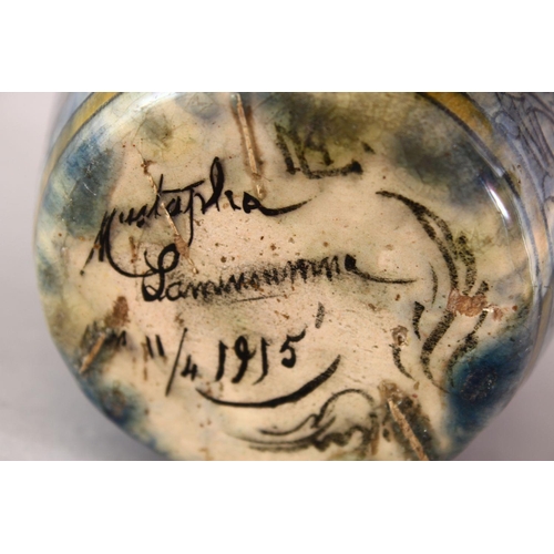 730 - A FINE IZNIC ISLAMIC GLAZED STYLE SIGNED AND DATED POTTERY VASE, signed and dated 1915 underside, 16... 