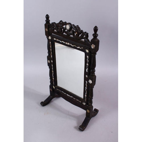 76 - A GOOD 19TH CENTURY CHINESE HARDWOOD & MOTHER OF PEARL TABLE MIRROR, carved with dragons, carved mot... 