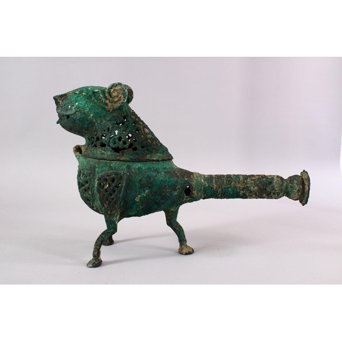 768 - AN ISLAMIC STYLE BRONZE OPENWORK INCENSE BURNER IN THE FORM OF A LION,  40cm.