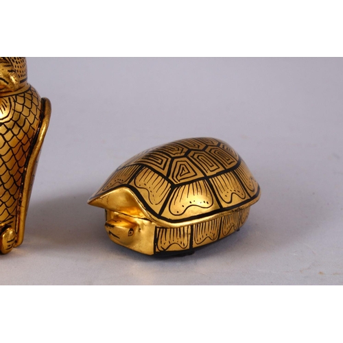 788 - TWO PERSIAN / ISLAMIC LACQUERED BOXED - OWL & TORTOISE, 10cm high & 9cm wide.