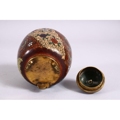 79 - A 19TH CENTURY JAPANESE CLOISONNE POT & COVER, with gold speck decoration with flora upon multi colo... 