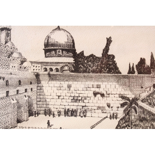 820 - A 20TH CENTURY PRINT DEPICTING THE WAILING WALL, framed and glazed, image 22cm x 48cm.