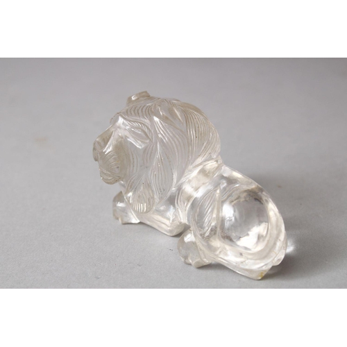 830 - A GOOD ISLAMIC / PERSIAN CARVED ROCK CRYSTAL LION, 7cm.