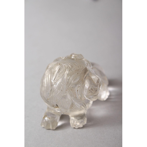 830 - A GOOD ISLAMIC / PERSIAN CARVED ROCK CRYSTAL LION, 7cm.