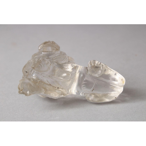 830 - A GOOD ISLAMIC / PERSIAN CARVED ROCK CRYSTAL LION, 7cm.