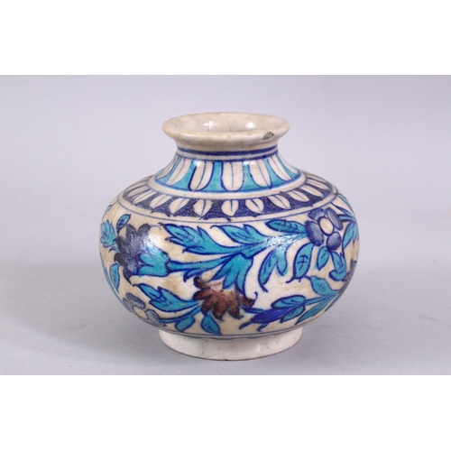 837 - AN GOOD TURKISH POTTERY GLOBULAR VASE, decorated with formal floral decoration, 12cm high.