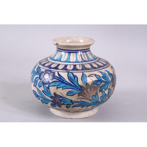 837 - AN GOOD TURKISH POTTERY GLOBULAR VASE, decorated with formal floral decoration, 12cm high.