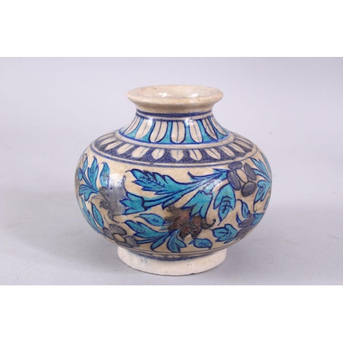 837 - AN GOOD TURKISH POTTERY GLOBULAR VASE, decorated with formal floral decoration, 12cm high.