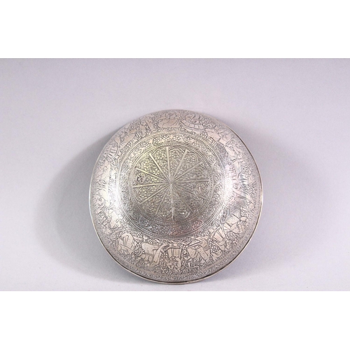 842 - A SMALL PERSIAN SILVER CIRCULAR BOWL, with engraved decoration, 11cm diameter.