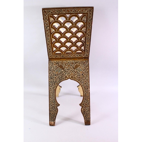 846 - A QURAN STAND, with hand painted and gilded decoration depicting birds and flowers, 82cm high.