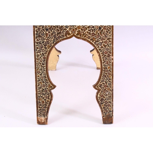 846 - A QURAN STAND, with hand painted and gilded decoration depicting birds and flowers, 82cm high.