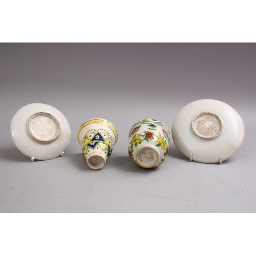 868 - TWO KUTAHYA POTTERY CUPS & SAUCERS (4), each decorated with floral decoration, largest cup: 8.5cm hi... 