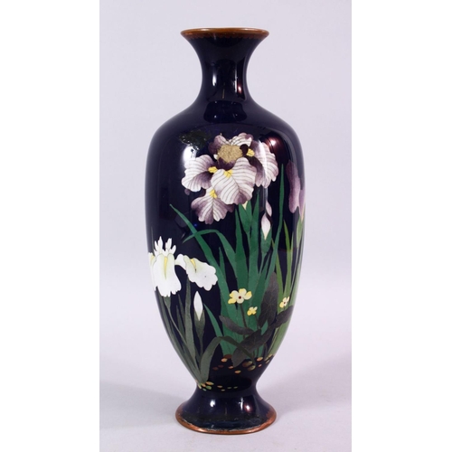 87 - A LARGER JAPANESE MEIJI PERIOD CLOISONNE VASE, with a display of native flora, 30cm (AF)