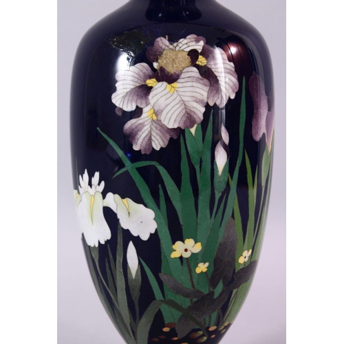 87 - A LARGER JAPANESE MEIJI PERIOD CLOISONNE VASE, with a display of native flora, 30cm (AF)