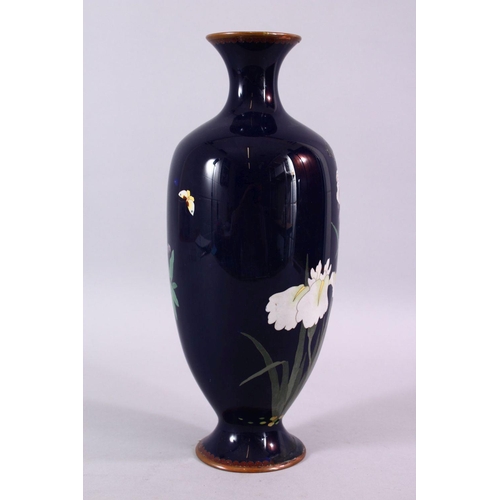 87 - A LARGER JAPANESE MEIJI PERIOD CLOISONNE VASE, with a display of native flora, 30cm (AF)