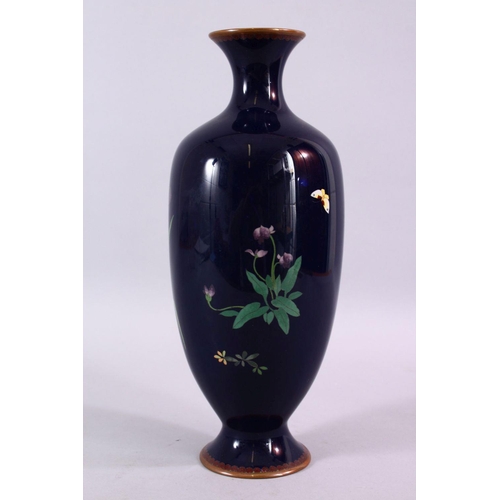 87 - A LARGER JAPANESE MEIJI PERIOD CLOISONNE VASE, with a display of native flora, 30cm (AF)