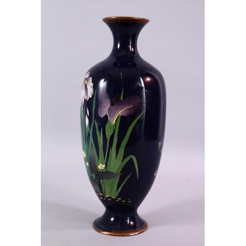 87 - A LARGER JAPANESE MEIJI PERIOD CLOISONNE VASE, with a display of native flora, 30cm (AF)