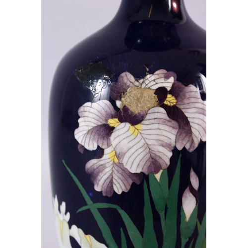 87 - A LARGER JAPANESE MEIJI PERIOD CLOISONNE VASE, with a display of native flora, 30cm (AF)