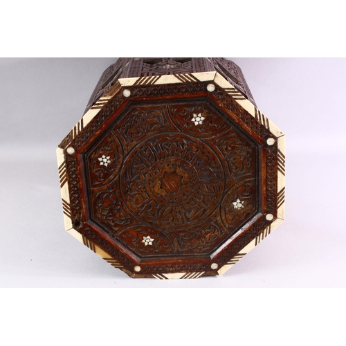 870 - A SMALL 19TH CENTURY INDIAN HARDWOOD OCTAGONAL TRAVELLING OCCASIONAL TABLE, the table inlaid with ca... 