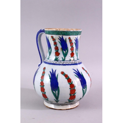 874 - AN IZNIK STYLE POTTERY JUG, with classic Iznik style floral decoration, Cantagalli mark to base, 21c... 