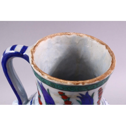 874 - AN IZNIK STYLE POTTERY JUG, with classic Iznik style floral decoration, Cantagalli mark to base, 21c... 